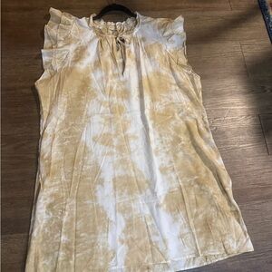 Elegant Cream Tie-Dye Ruffle Sleeve Blouse